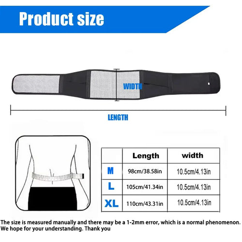 Adjustable Magnetic Waist Support Belt with Self-Heating Back Brace for Lumbar Pain Relief and Massage