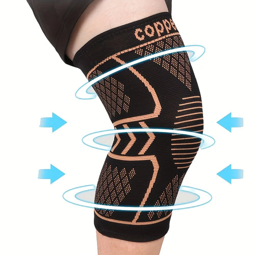 Copper compression knee sleeves set of 2 with elastic breathable fabric for sports support and joint stability