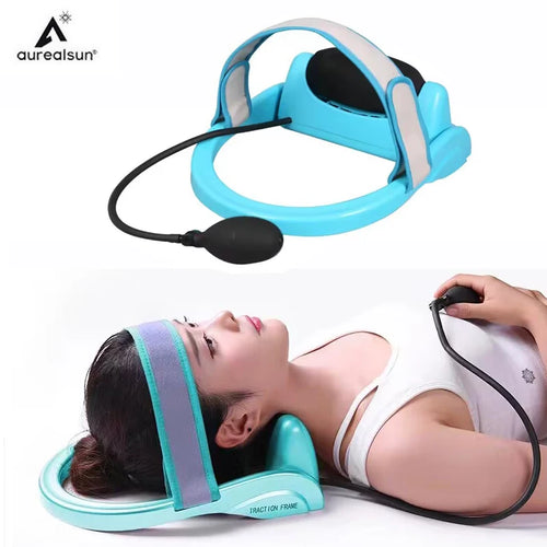 Air Filled Neck Massager Pillow with Cervical Traction Pump for Vertebra Stretch and Posture Support