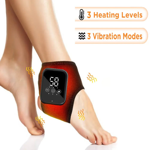Electric Cordless Heated Ankle Guard Massager with Vibration and Hot Compress for Right or Left Foot and Wrist Support
