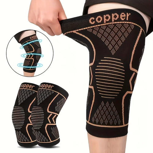 Copper compression knee sleeves set of 2 with elastic breathable fabric for sports support and joint stability