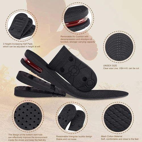 Height Increase Insoles with Air Cushion, 3-9cm Adjustable Elevator Shoe Inserts for Men and Women, Comfortable Lift and Support