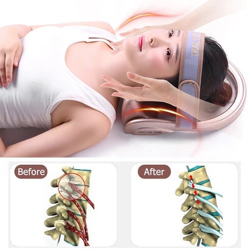 Air Filled Neck Massager Pillow with Cervical Traction Pump for Vertebra Stretch and Posture Support