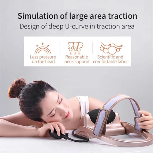 Air Filled Neck Massager Pillow with Cervical Traction Pump for Vertebra Stretch and Posture Support