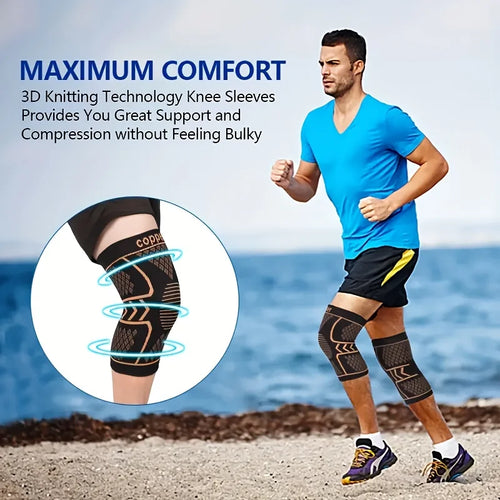 Copper compression knee sleeves set of 2 with elastic breathable fabric for sports support and joint stability