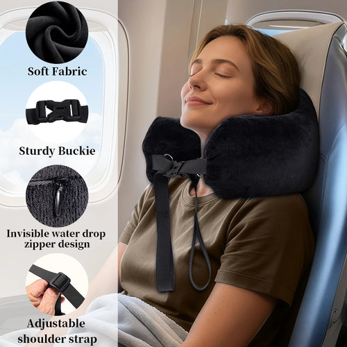 Adjustable U-Shaped Travel Neck Pillow with Washable Cover, Portable and Multi-Functional for Airplane Use