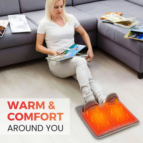 Electric Foot Heating Pad 9-Gear Adjustable Soft Plush Washable Foot Warmer with 4 Timers for Home and Office Use
