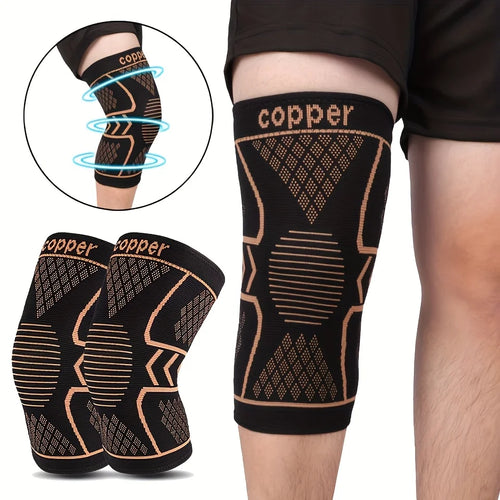 Copper compression knee sleeves set of 2 with elastic breathable fabric for sports support and joint stability