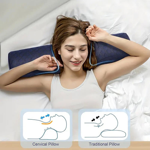 Cervical Pillow Neck Support with Head Massager for Pain Relief and Comfort
