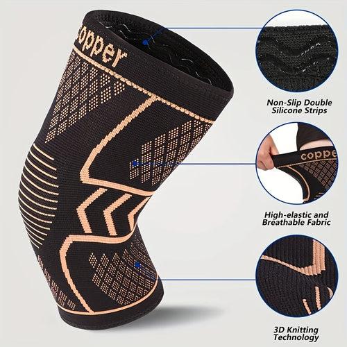 Copper compression knee sleeves set of 2 with elastic breathable fabric for sports support and joint stability