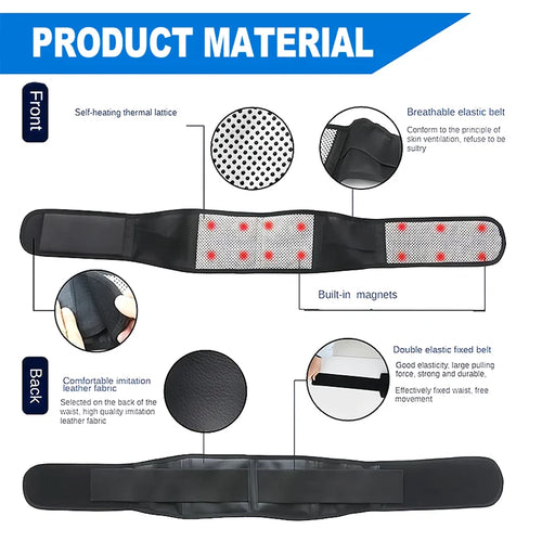 Adjustable Magnetic Waist Support Belt with Self-Heating Back Brace for Lumbar Pain Relief and Massage