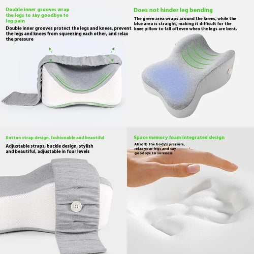 Orthopedic Memory Foam Leg Pillow with Adjustable Strap for Side Sleeping and Knee Support