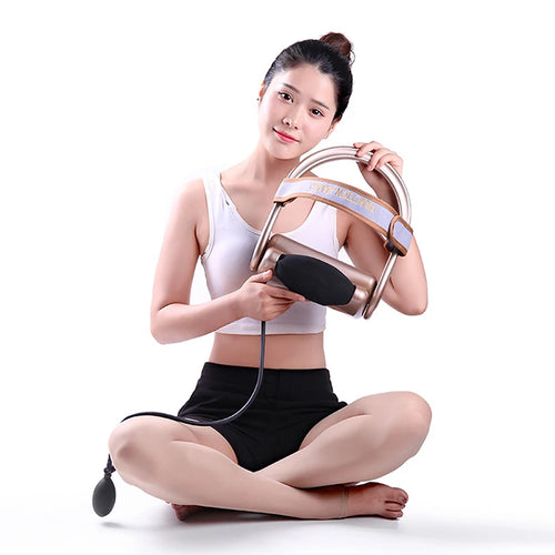 Air Filled Neck Massager Pillow with Cervical Traction Pump for Vertebra Stretch and Posture Support