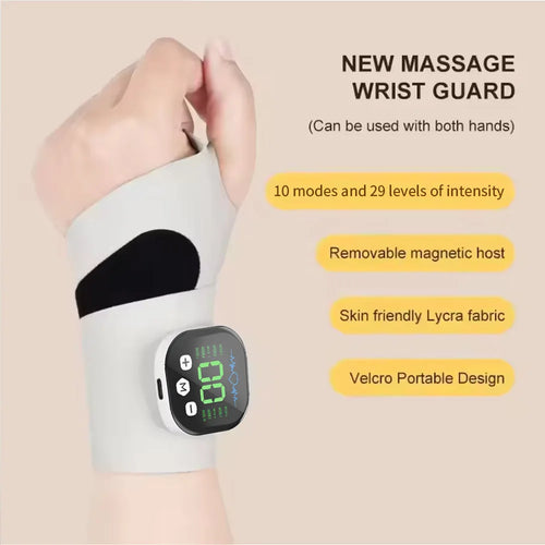 EMS Electric Cordless Hand Wrist Massager with 10 Vibration Modes USB Rechargeable Relieves Muscle Fatigue and Supports Wrist