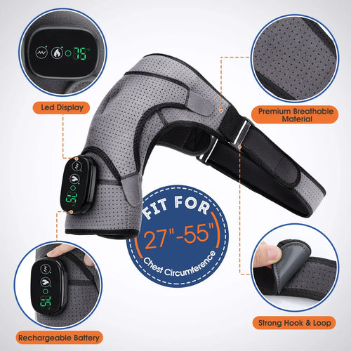 Electric Heating Shoulder Massage Belt with Adjustable LED Hot Compress for Back and Shoulder Support