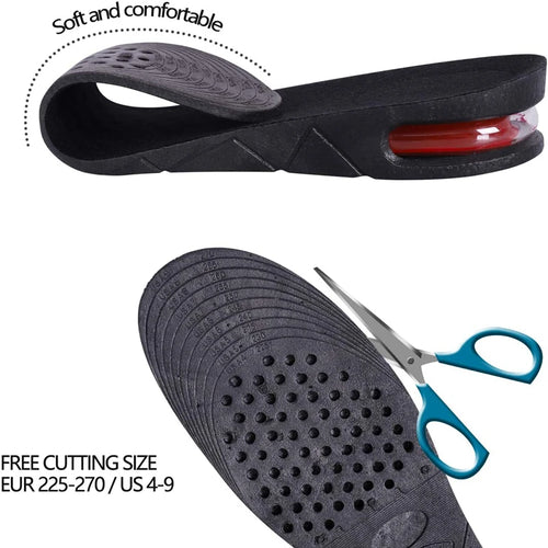 Height Increase Insoles with Air Cushion, 3-9cm Adjustable Elevator Shoe Inserts for Men and Women, Comfortable Lift and Support