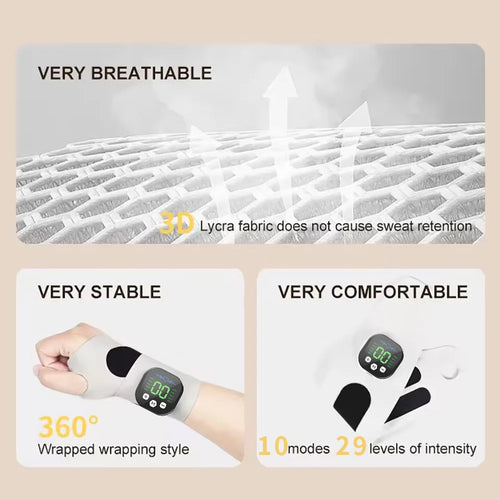EMS Electric Cordless Hand Wrist Massager with 10 Vibration Modes USB Rechargeable Relieves Muscle Fatigue and Supports Wrist