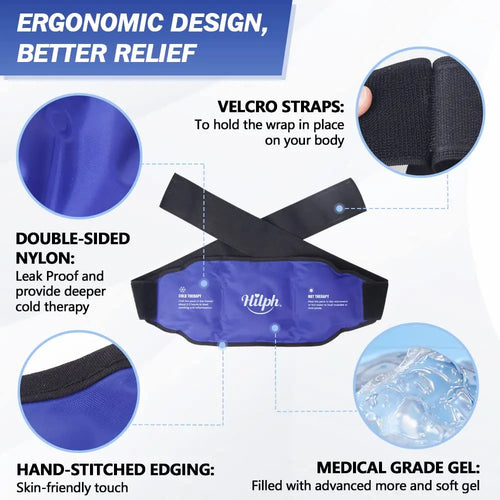 Reusable Lower Back Ice Pack for Lumbar Support, Hot Cold Therapy Compress for Pain Relief and Injury Recovery