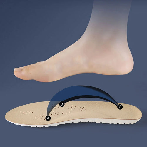 Faux Leather Insoles with High Elasticity Latex Arch Support, Non-Slip, Breathable, Soft Comfort for Foot, 1 or 5 Pairs