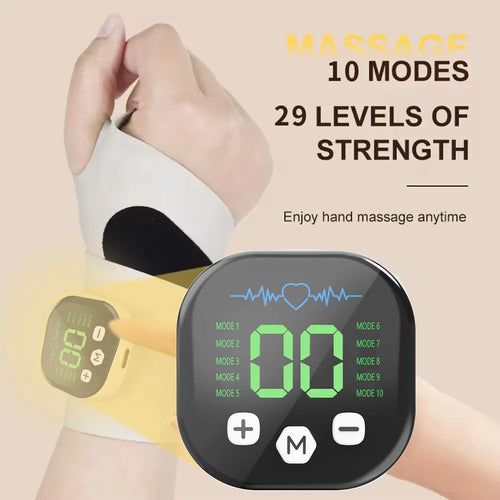 EMS Electric Cordless Hand Wrist Massager with 10 Vibration Modes USB Rechargeable Relieves Muscle Fatigue and Supports Wrist