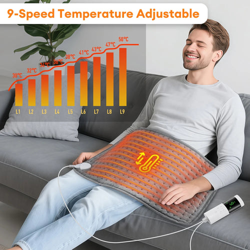 Electric Heating Pad Blanket with 9 Heat Levels and 4 Modes, Timer Function for Shoulder, Neck, Back, Spine, and Leg Pain Relief