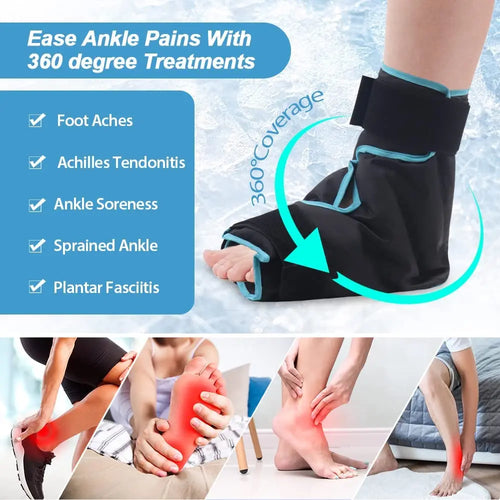 Ankle Foot Ice Pack Wrap Reusable Gel Hot Cold Compress Therapy Foot Brace Support for Pain Relief and Injury Recovery